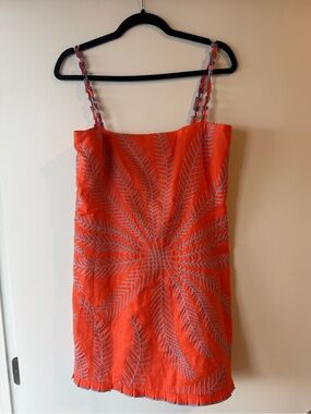 Embroidered Orange Spaghetti-Strap Mini Dress